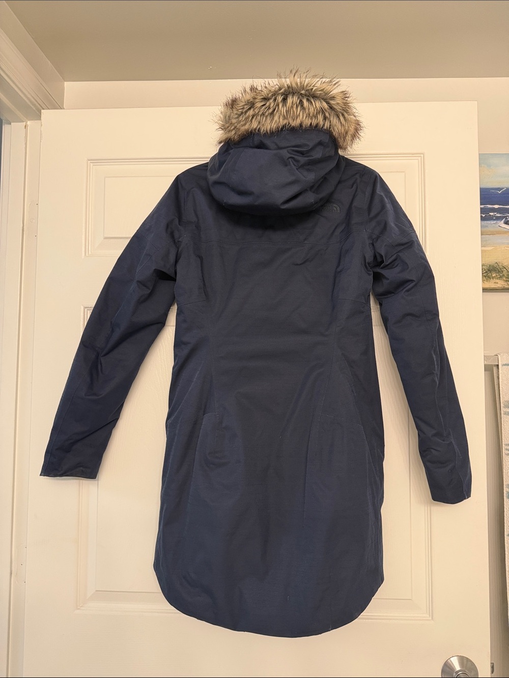 The North Face Navy Long Quilted Hooded Parka